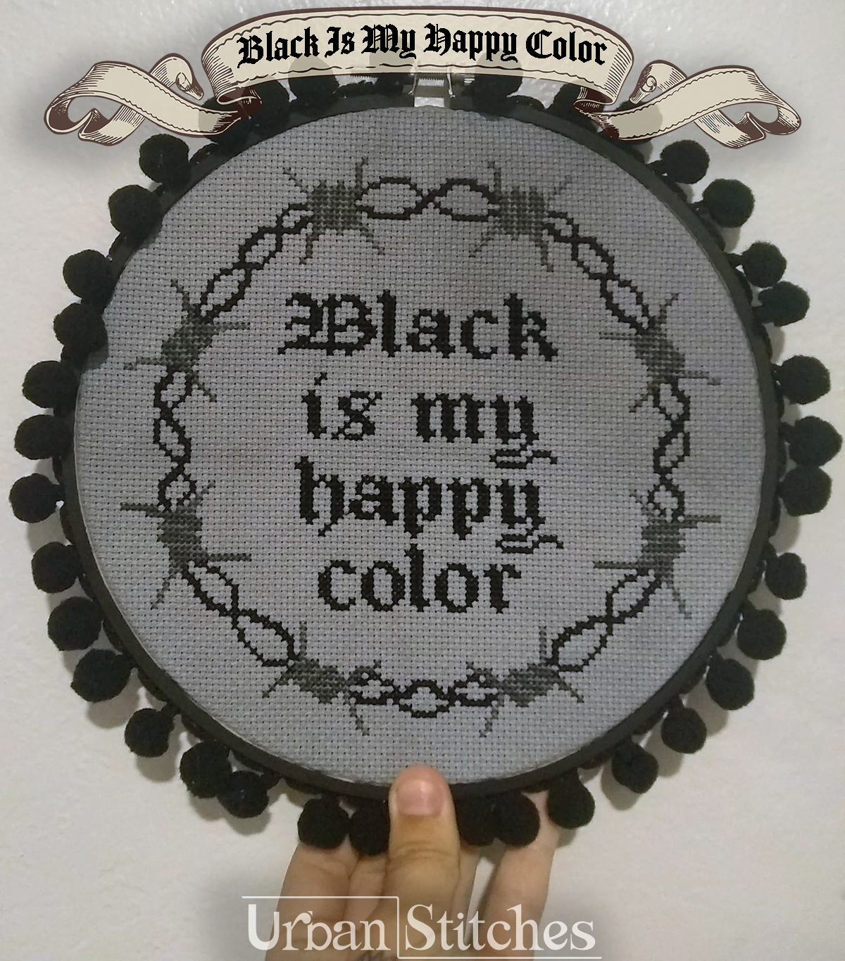 Black is my Happy Color gothic cross stitch