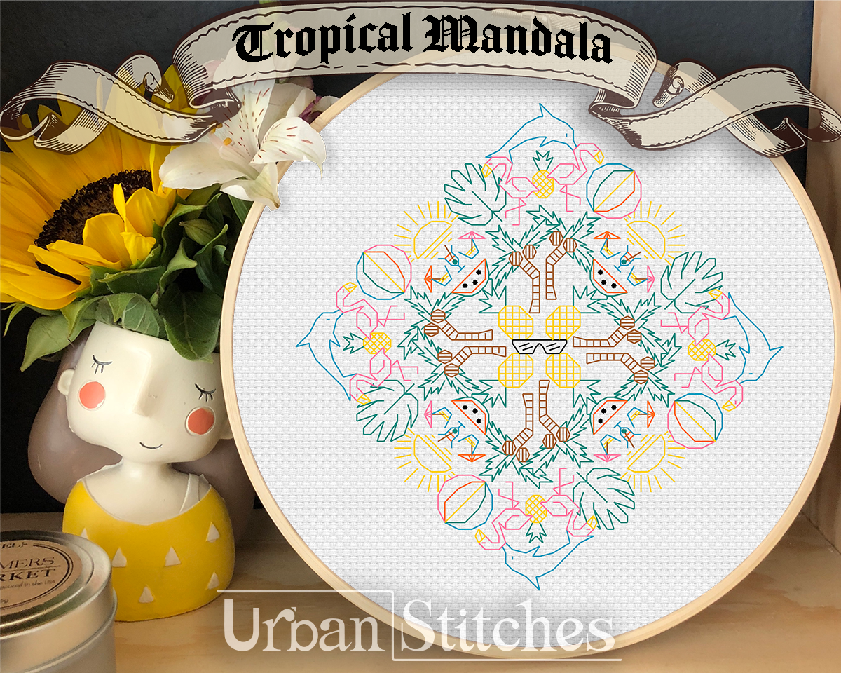 Tropical Black Snowflake Mandala pattern