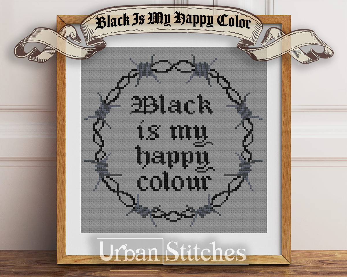 Black is my Happy Color gothic cross stitch