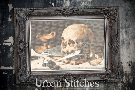 Memento Mori – Urban Stitches (stitch along) SAL – blackwork embroidery Victorian gothic colour
