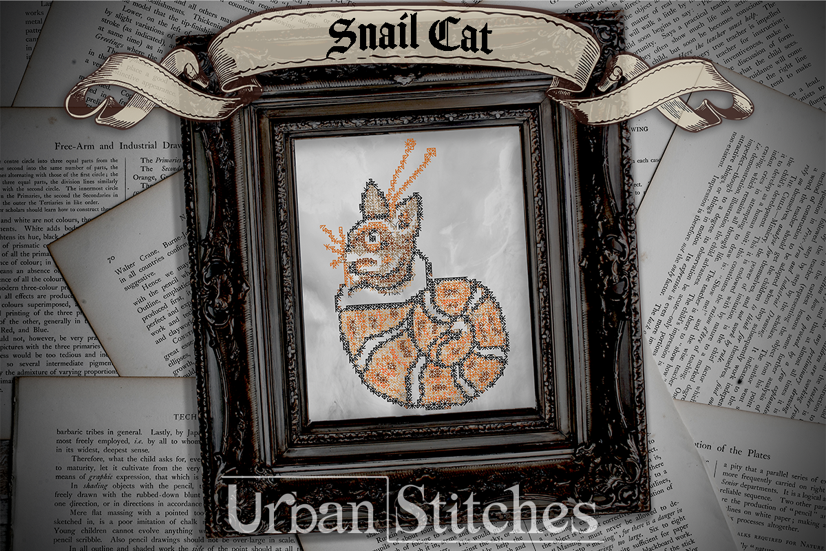 Medieval Snail Cat Blackwork