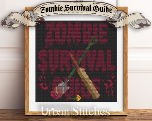 Zombie Survival Guide horror cross stitch